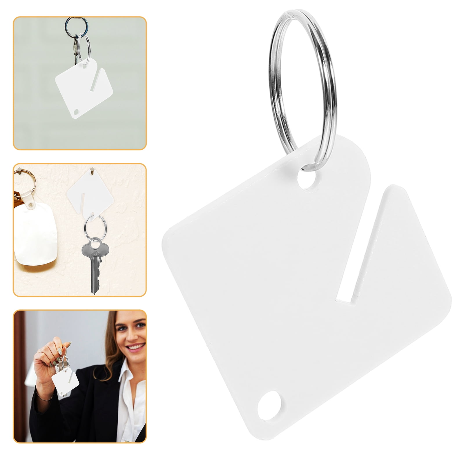 HOMEMAXS 60 Sets Key Tags Rings Acrylic Keychain 4.00X3.80X0.20CM White ...