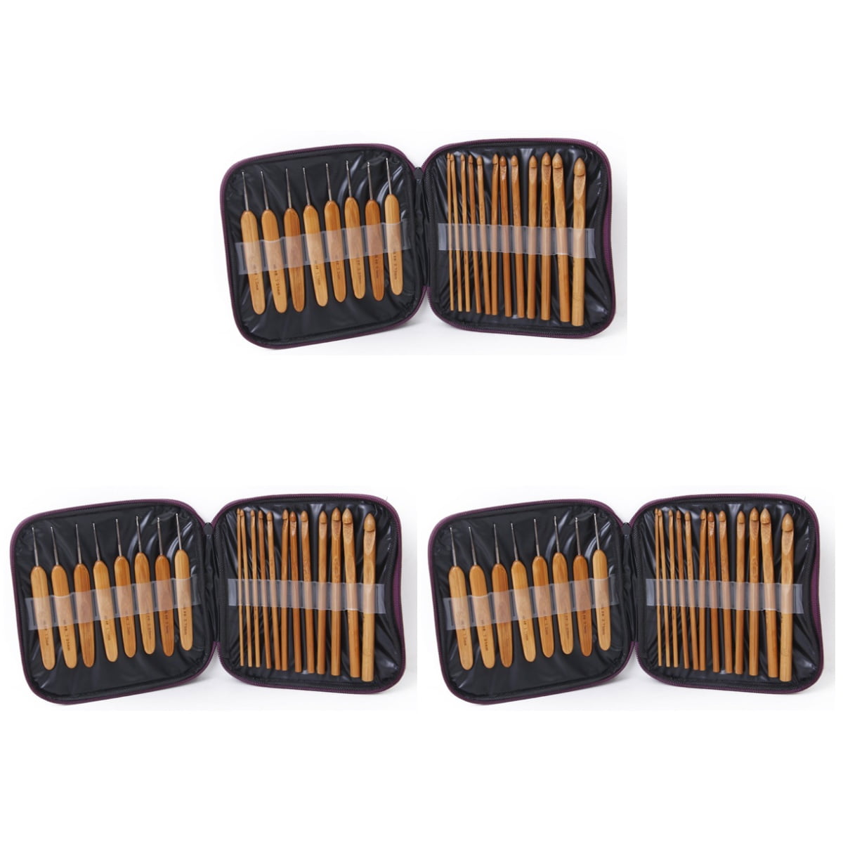 HOMEMAXS 60 pcs  Professional Bamboo Crochet Hooks Knitting Needles in Different Sizes with Purple PU Case