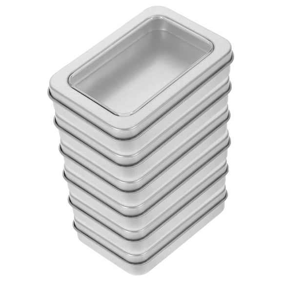 HOMEMAXS 6-Pack Rectangular Metal Storage Boxes with Clear Window Lid, Empty Organizer Tin for Playing Cards and Small Items
