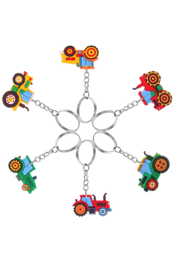 6pcs Construction Vehicle Keychains Farm Tractor Key Rings Children Birthday Party Favors for School Rewards Easter Basket Fillers Classroom Prizes
