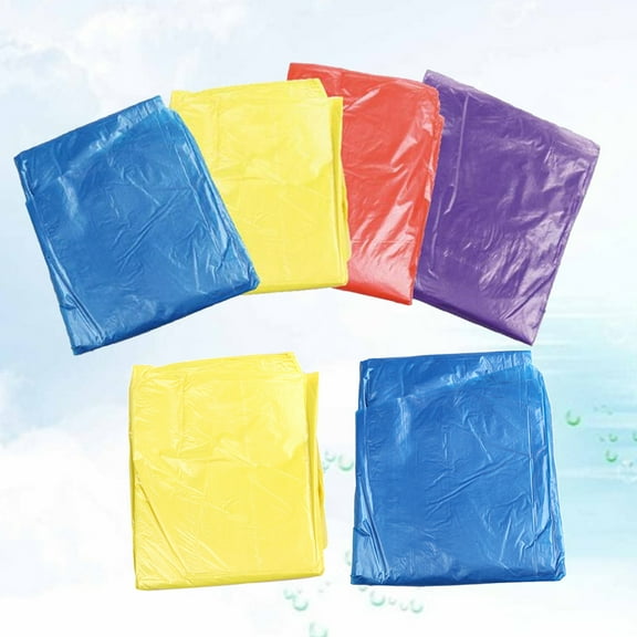 6pcs Disposable Raincoat Adult Emergency Waterproof Hood Poncho Travel Camping Outdoor Thicken Rain Coat Unisex Random Color