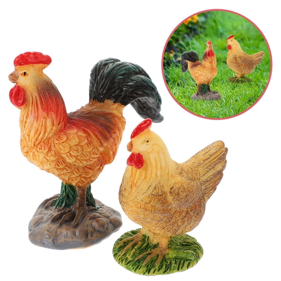 HOMEMAXS 6-Piece Mini Resin Chicken and Rooster Figurine Set, Decorative Models for Garden, Landscaping, and Home Decor