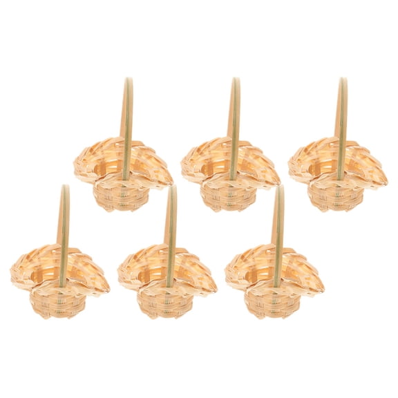 6pcs Mini Woven Bamboo Baskets for Decor Beige Color with Handles for Wedding Party Favors Crafts
