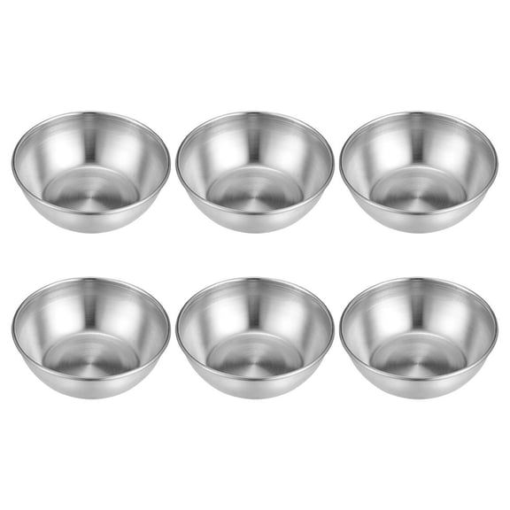 6pcs Stainless Steel Mini Appetizer Bowls Round Dipping Sauce Plates Japanese Style Sushi and Condiments Dishes for Kitchen Restaurant
