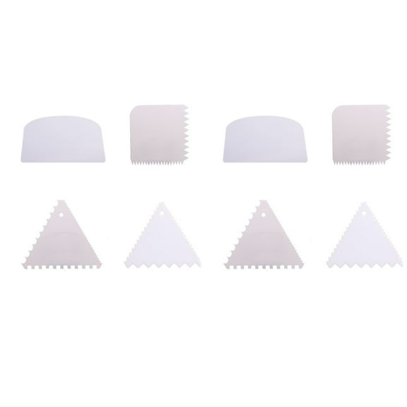HOMEMAXS 8 PCS Cake Scraper Set Decorative Comb Icing Smoother Frill Scraper Baking Tool - White Smooth Edge+Two-Side Wide/Narrow Zigzag Edge+Triangular Zigzag Edge+Round Comb