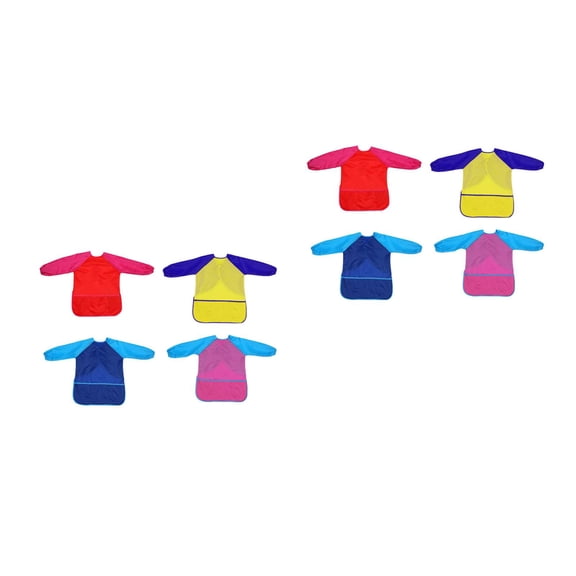 8 Pcs Baby Waterproof Long Sleeve Art Aprons Smock Children Artist Painting Aprons (Size , Red + Yellow and Blue + Pink and Blue + Blue)