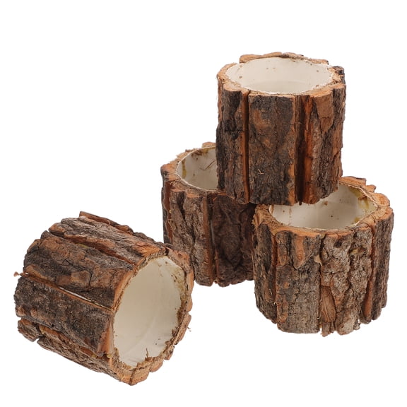 HOMEMAXS 8 Pcs Wood Flower Container Bark Flower Pot Small Wooden Bucket Barrel Planters