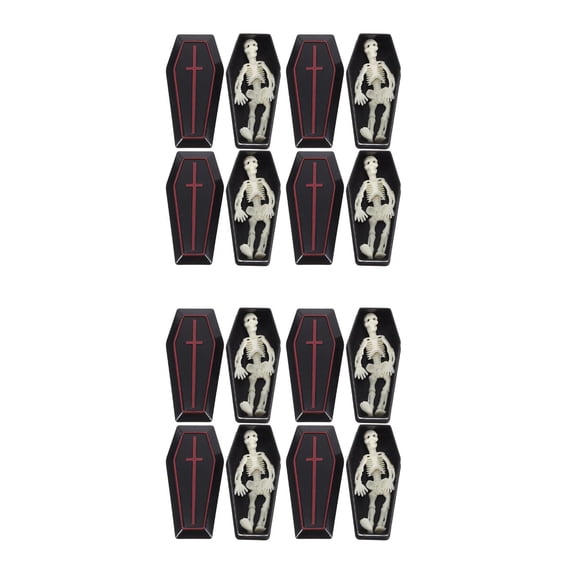 HOMEMAXS 8 Sets  Tiny Coffin Decor with Skull Models Halloween Ornaments Halloween Party Favors Tabletop Decorations Halloween Decoration
