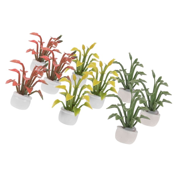 9pcs Doll House Potted Plant Simulated Miniature Plant Mini House Decor Fake Potted Plants