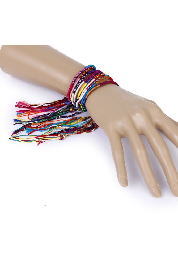 9Pcs Multi-Colored Rayon Bracelets for Wrist and Ankle Friendship Symbol Unisex Design Festival Gifts