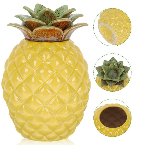 IFANLANDOR Yellow Ceramic Pineapple Canister For Home Decor 1Pcs 5.23X3.54X3.54in