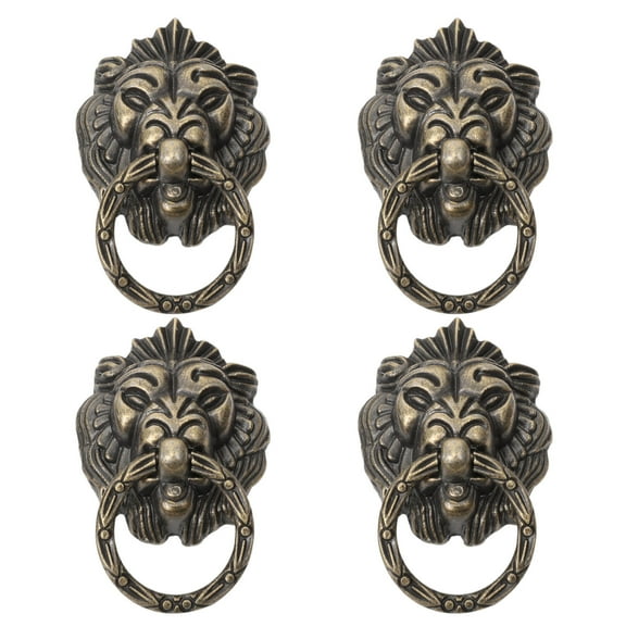 Antique Vintage Pull Knobs with Lion Head Design for Home Use Sturdy Zinc Alloy Green Color Fits Most Cabinets 4 Pieces