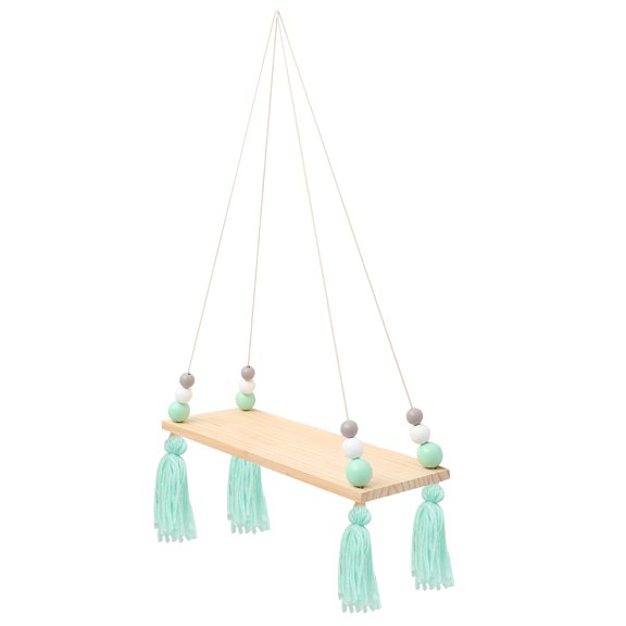 Bead Tassel Wooden Board Hanging Rack Wall Shelf Flowerpot Book Storage Rack