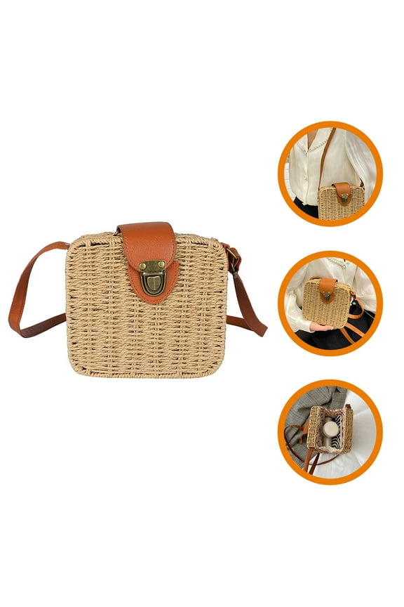 Beige Straw Woven Crossbody Wallet for Women with Proper Capacity and Delicate 5 Inch