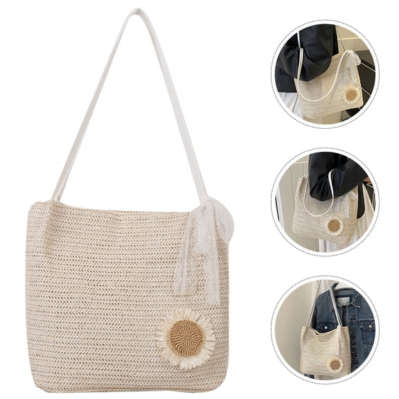 HOMEMAXS Beige Straw Woven Tote Bag for Women Lightweight Durable Summer Handbag Perfect for Storage and Daily Use