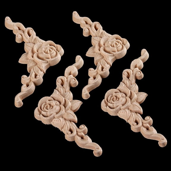 HOMEMAXS Beige Wood Carved Applique for Decor Synthetic Material Easy to Install and Customize with 4pcs