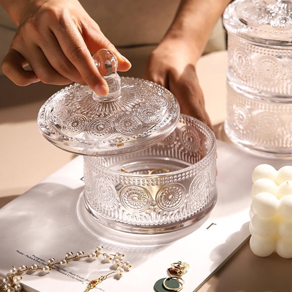 VERDANVERSE Embossed Transparent Glass Jar with Lid for Candy Storage and Jewelry Display