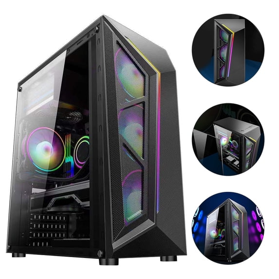 HOMEMAXS Black Computer Host Box with Colorful RGB Lighting for ATX M ...