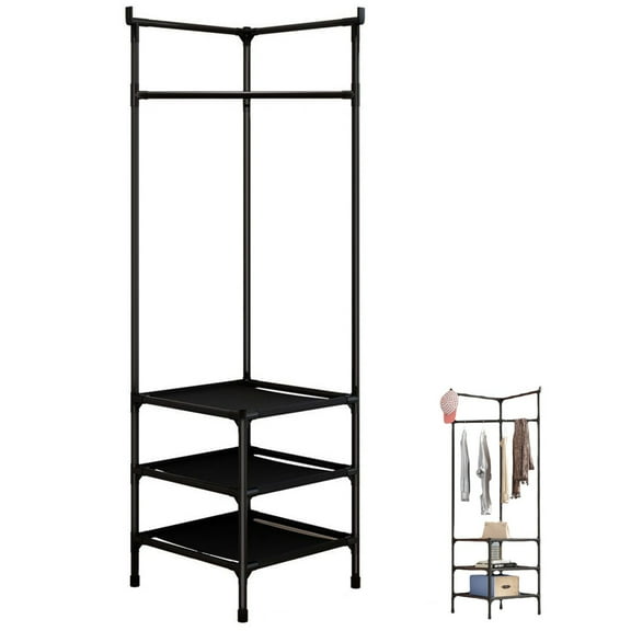 HOMEMAXS Black Metal Corner Coat Rack for Storage Modern Design Vertical Garment Stand 70.5 Inches