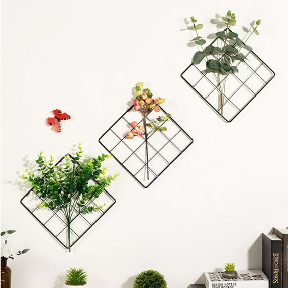 WEUVEB Office Wall Grid Photo Grid Panel Black Metal Storage Organizer 2Pcs
