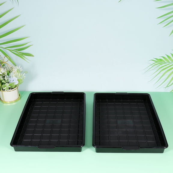 Set of 2 Black Plastic Plant Pots Trays with Deep Slots to Protect and Prevent Water Damage for Flower Planting