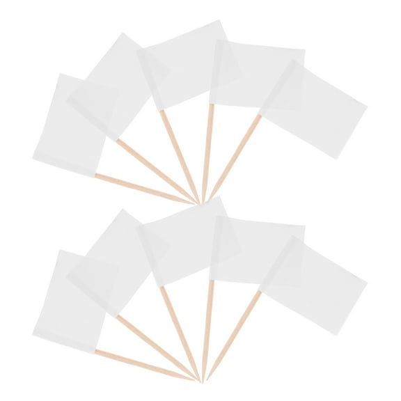 HAMPPLIES Blank Flag Cake Toppers Decorations White Paper Picks for Cake Cupcake and Fruit 100pcs