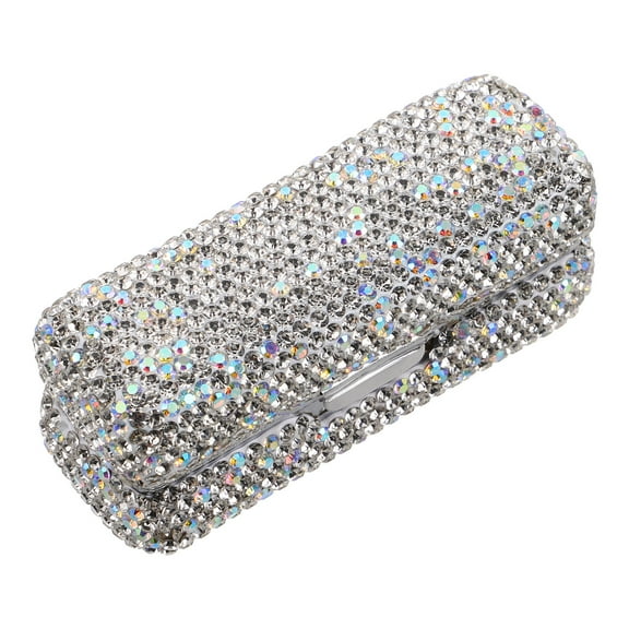 HOMEMAXS Bling Rhinestone Lipstick Case with Mirror Portable Lipstick Holder for Purse Shiny Makeup Organizer for Travel Lip Gloss Storage Box
