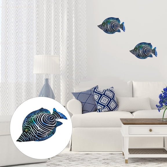 HOMEMAXS Blue Iron Fish Wall Art Decor for Home Hanging Decoration with Lifelike Shape 6.3 Inches