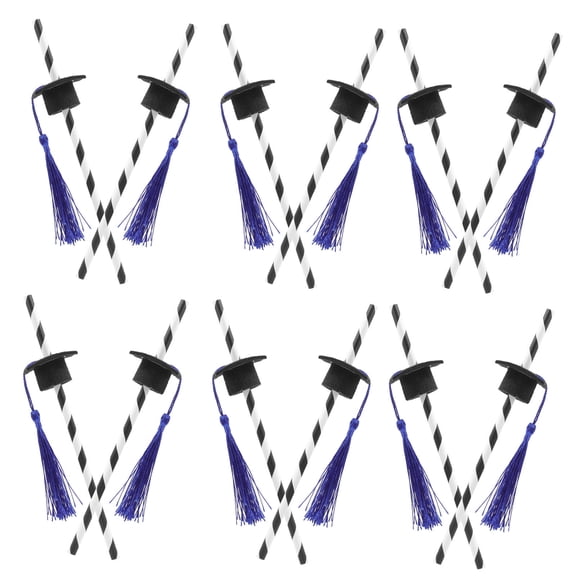 HOMEMAXS Blue Non Woven Fabric Graduation Cap Decorated Straws for Long Enough Portable 12pcs
