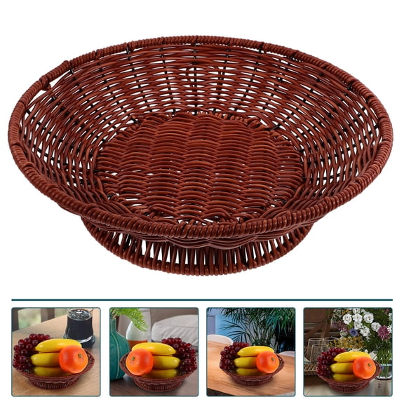 Brown Imitation Rattan Fruit Tray for Storage with Elevated Design and Smooth Surface 12.6x1.6x12.6 Inches