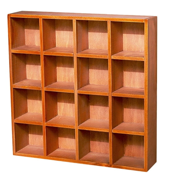 Brown Timber Cubby Display Shelf with 16 Compartments for Home Organization and Decor