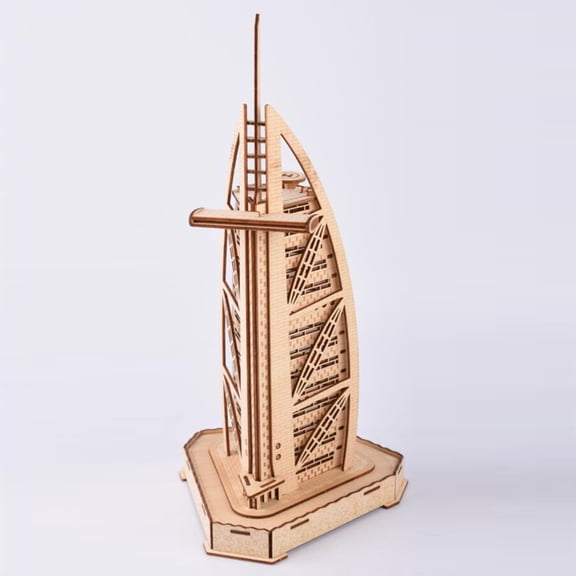 VERDANVERSE Model Building Kits 3D Wooden Burj Hotel Puzzle Khaki Wood 1 Set