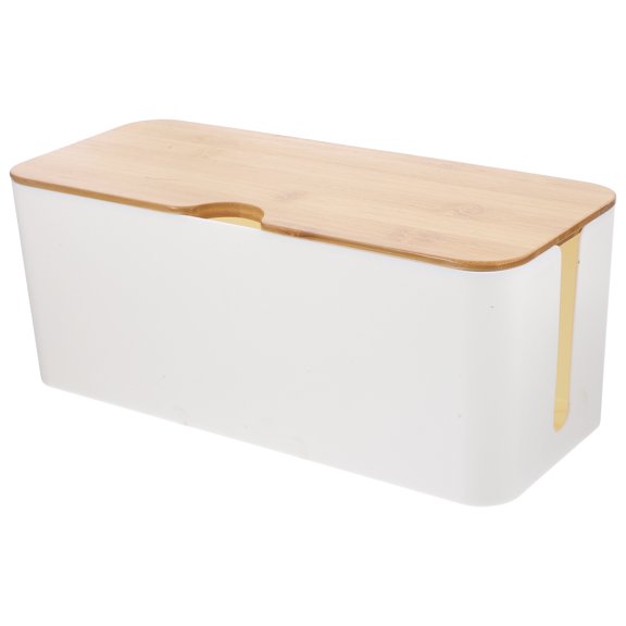 HOMEMAXS Cable Management Box with Bamboo Cover for Desk Cord Organizer White Large Capacity Storage .87x4.72x2.95 Inches