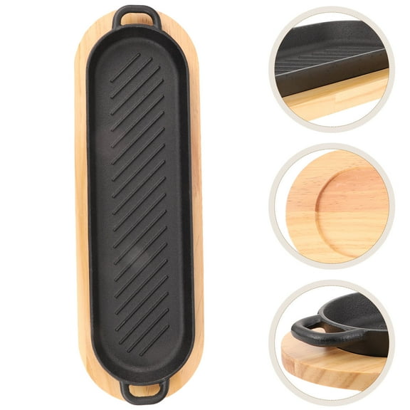 Cast Iron Steak Plate Steak Serving Plate With Wooden Base Bbq Plate Food Serving Tray