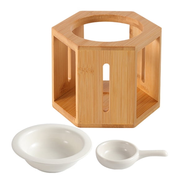 HOMEMAXS Ceramic and Bamboo Essential Oil Burner for Home Use Diffuser with Rustic Design 1 Set