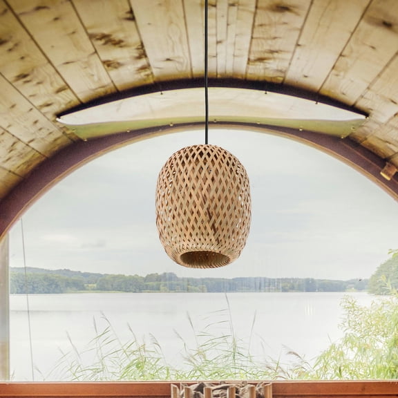 HOMEMAXS Chinese Zen Style Lampshade Tea Room Lamp Shade Bamboo Woven Lamp Cover Replacement