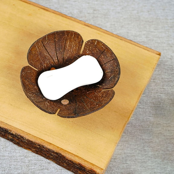 Greenadscape Hand Carved Coconut Shell Soap Dish with Natural Finish, Home Decor, 1 Pack