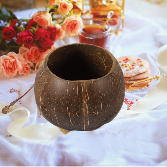 Minkissy Natural Coconut Shell Coffee Cup, Daily Use, 1 Pack, 4.3 x 4.3 x 4.1 Inches