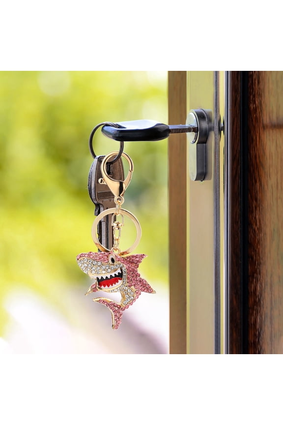 Durable Pink Rhinestone Shark Key Chain Pendant Bag Hanging Charm Fashion Accessory