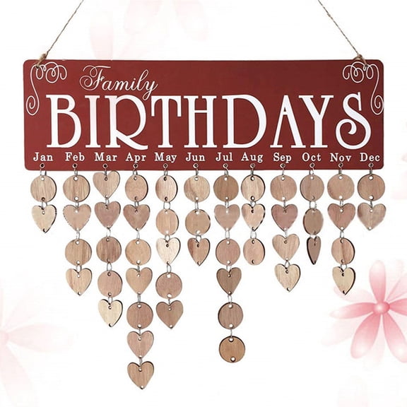 HOMEMAXS Red Wooden Hanging Calendar Reminder Board for Home Decor with 50 Colorful Pendants and Rope Included