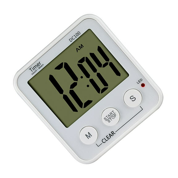 DC100 LCD Digital Kitchen Timers 2in1 Power-consumption Clock Timer Magnetic Stick No Battery (White)