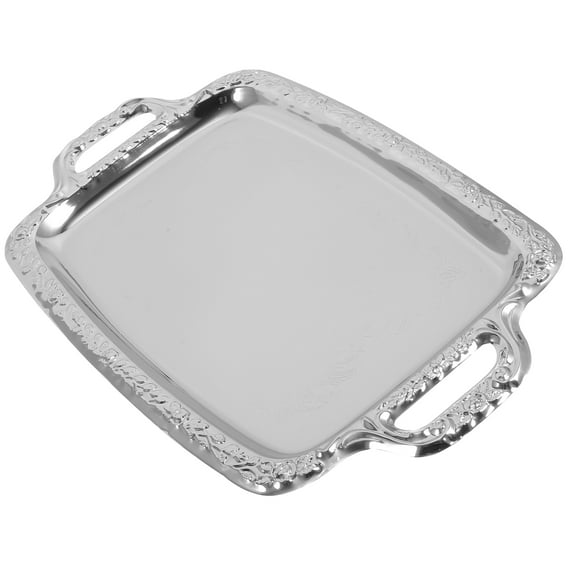 HOMEMAXS  Decor Silver Trays for Serving Bread Easy Transport Handles