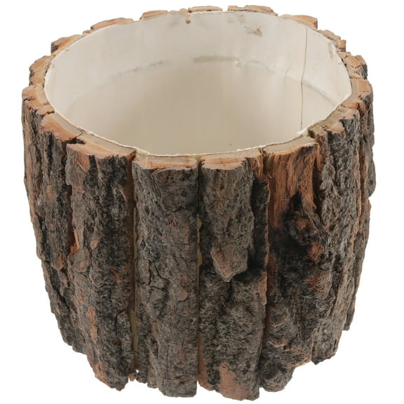 OULII Natural Wood Log Flower Pot Brown Rustic Planter for Farmhouse and Table Centerpiece