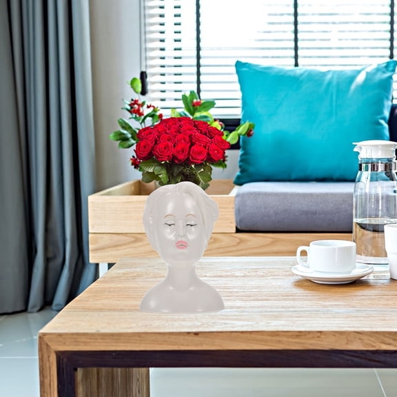 HOMEMAXS  Decorative Human Face Modeling Vase for Pot Beige Office White