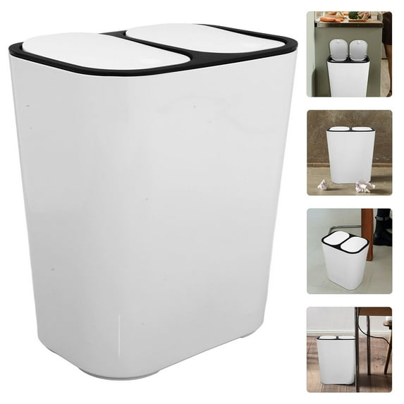 HOMEMAXS Dual Compartment Trash Can with Big Opening for Home Use Compact Size White PP Material 7 Gallons