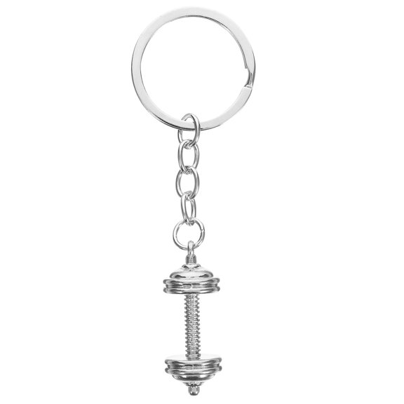 HOMEMAXS Dumbbell Keychains Exercise Pendant Ring Silver