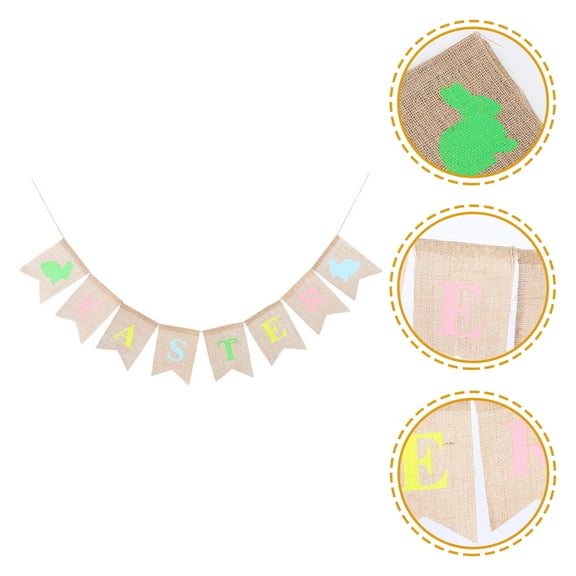 HOMEMAXS Easter Rabbit Banner Garland Made of Burlap for Party Decorations Khaki 3 Meters