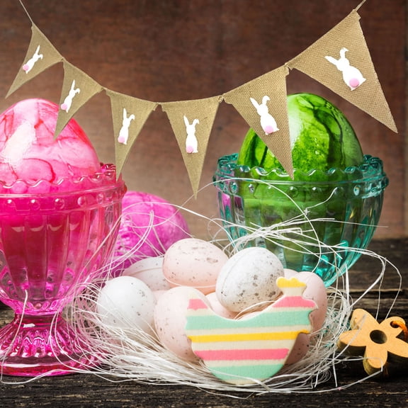 HOMEMAXS Easter Rabbit Banner Garland for Decoration Made of Burlap Khaki Color 2 Meters