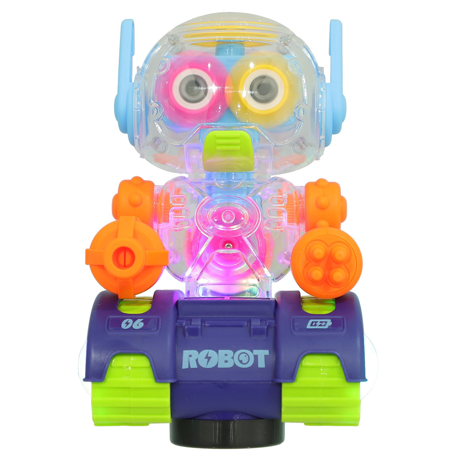 HOMEMAXS Electric Transparent Gear Robot Music Lighting Walking Toy