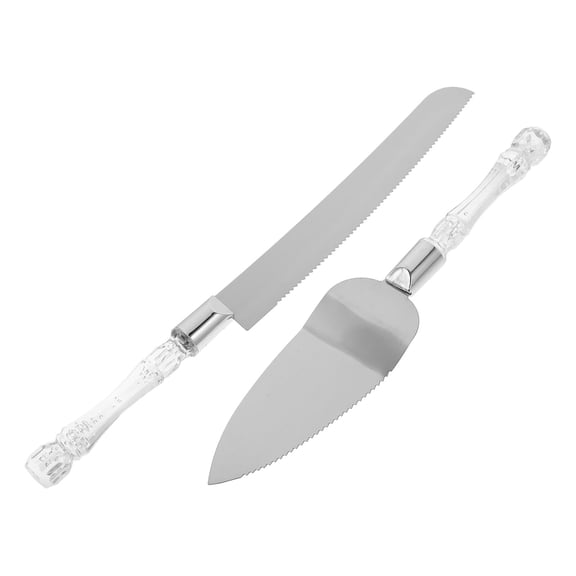 HOMEMAXS Elegant Crystal Handle Cake Knife and Server Set for Weddings Made from Stainless Steel and Plastic Silver 2pcs